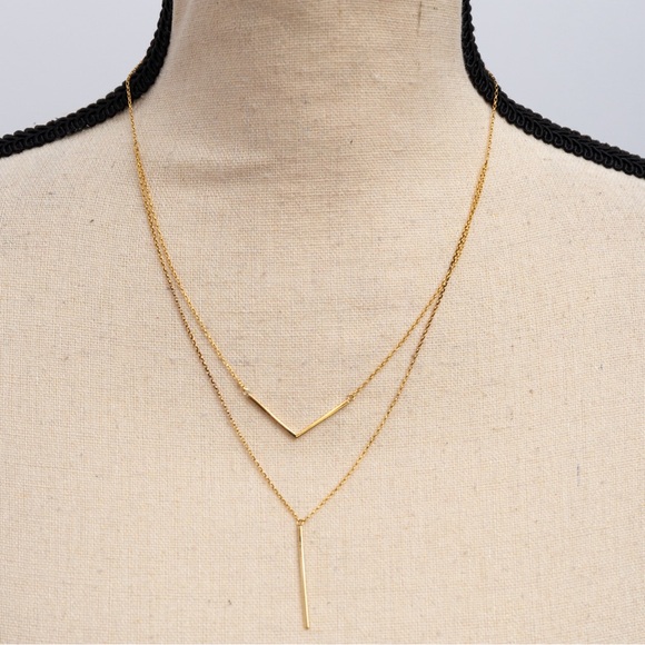 Minimalist dainty double layer drop necklace by Silver Style in yellow gold tone - Picture 13 of 15